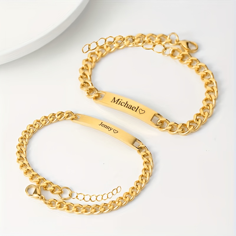 Custom Stainless Steel Cuban Couple Bracelet, Personalized Gift